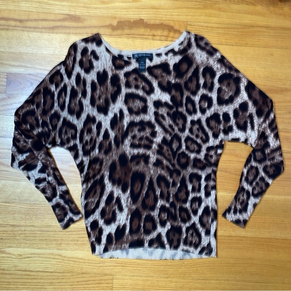 INC brand women’s leopard print light weight sweater bat wing sleeve size PS - Picture 1 of 10